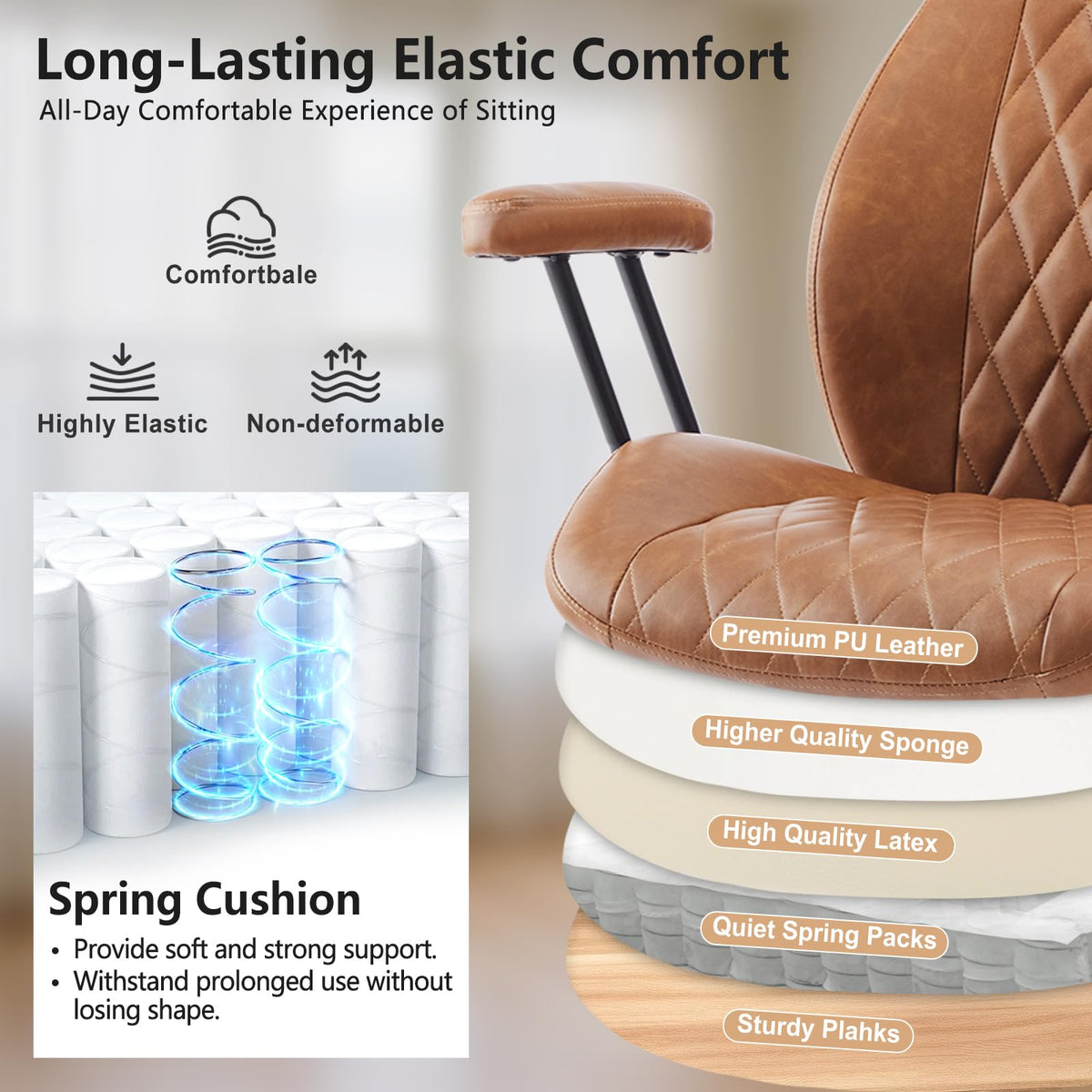 Brown Leather Ergonomic Office Chair with Lumbar Support W9633