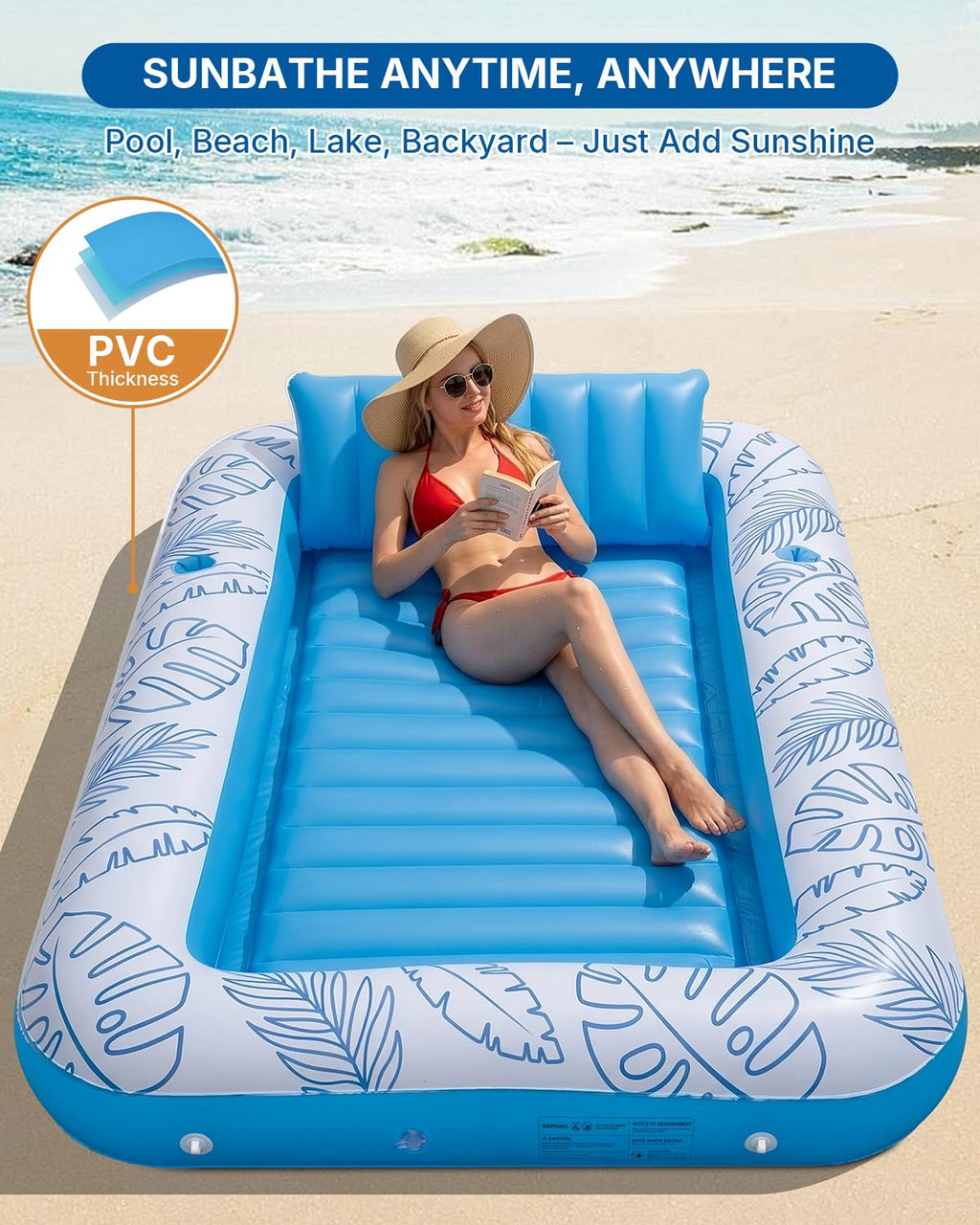 Inflatable Tanning Pool Float with Lights and Pillow Y567787