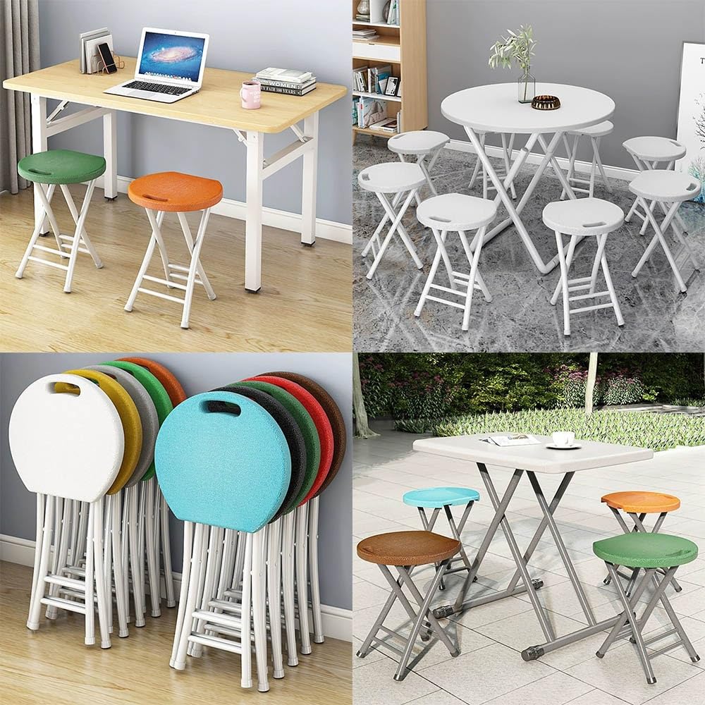 Folding Stool, 18in Portable Collapsible Bar Stool with Handle, Foldable Lightweight Camping Chair Stool for Outdoor Indoor Kitchen Bar, Assembly Free(Black,White Frame) B230565