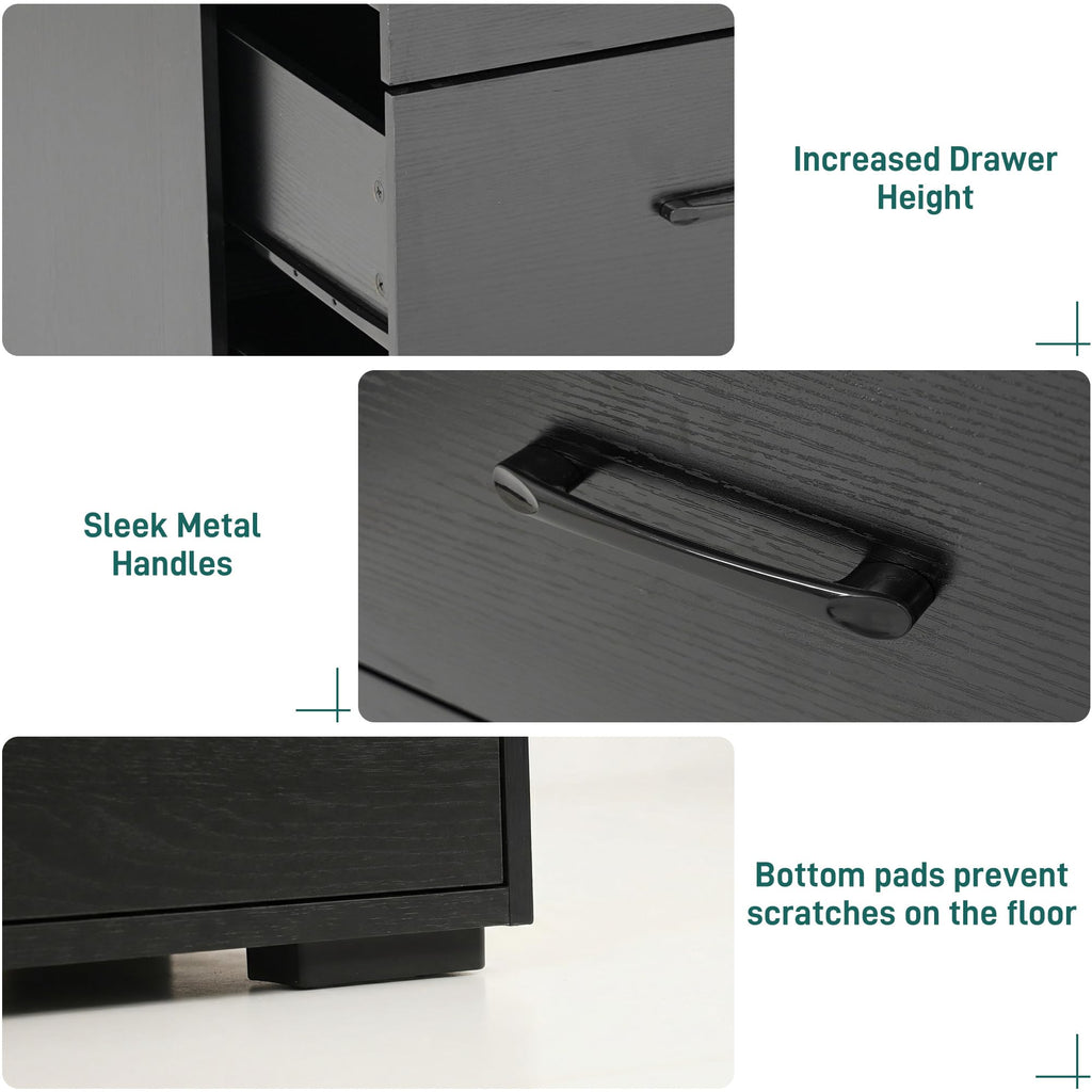 Black 9 Drawer Wood Dresser with Power Outlet and LED Lights P3509
