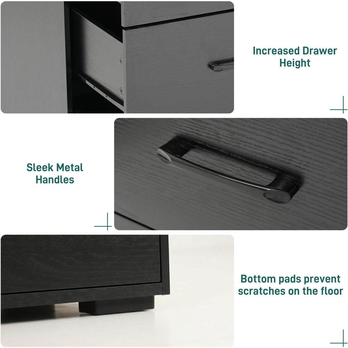 Black 9 Drawer Wood Dresser with Power Outlet and LED Lights P3509