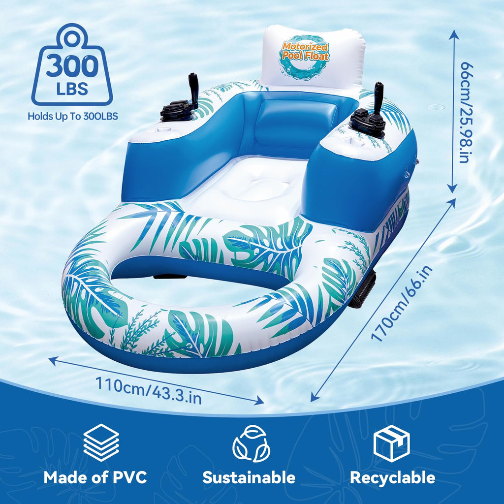 Rechargeable Motorized Pool Float Lounger with Canopy and Cup Holder W407634