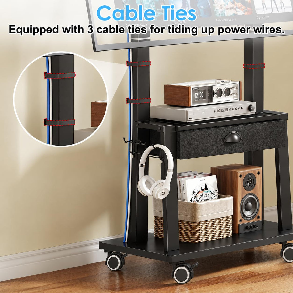 23-60 Inch Mobile TV Stand with Drawer D91504