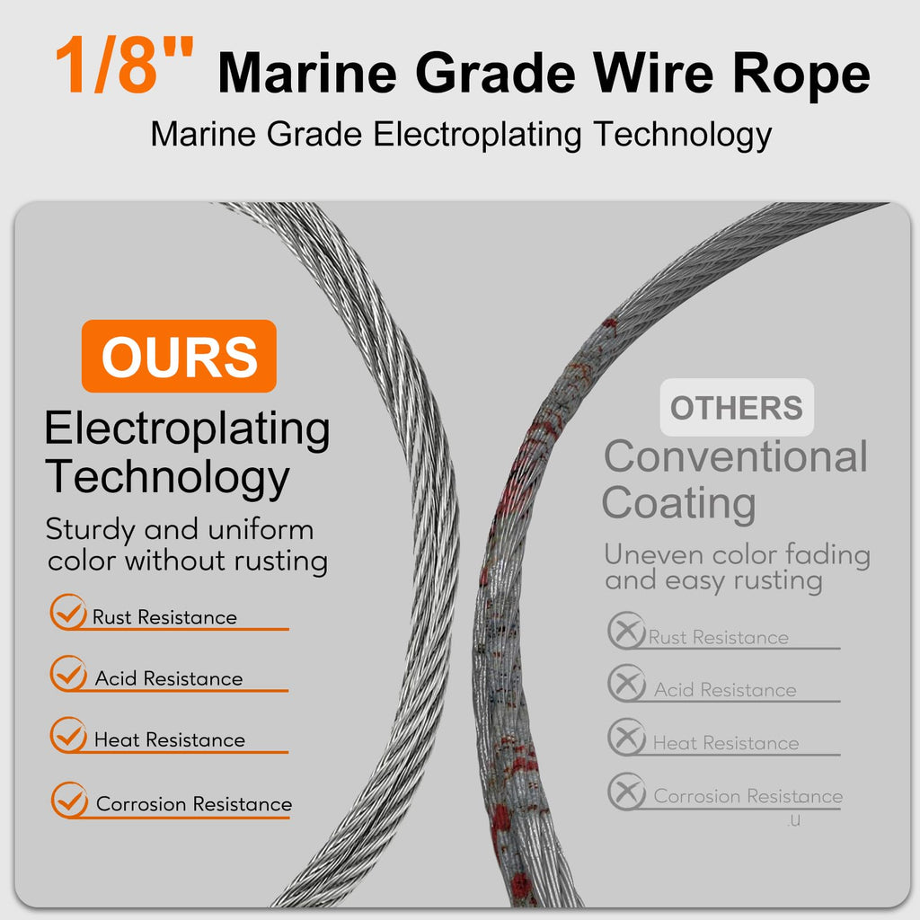 1/8 Stainless Steel Cable 200ft T316 Wire Rope with 8" Cutter S7710