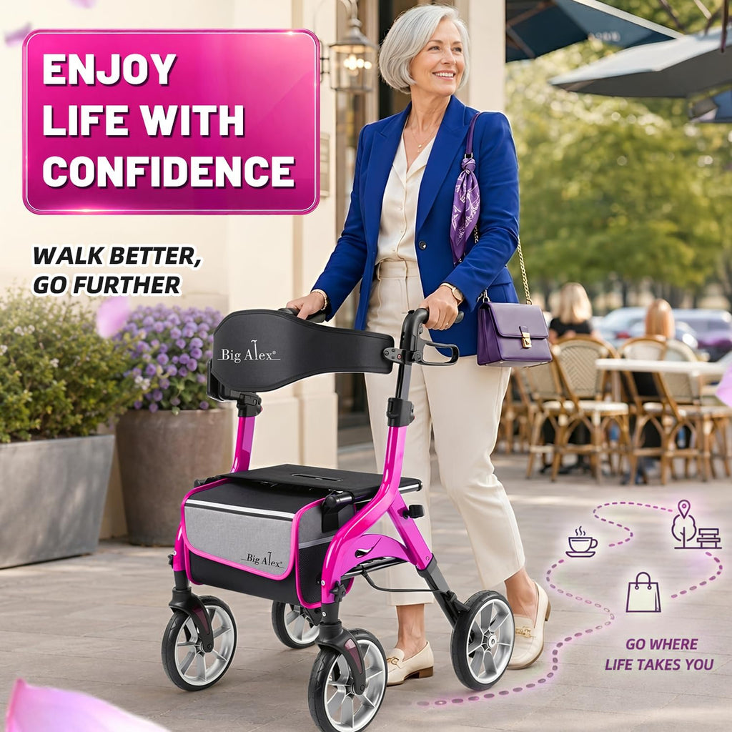 Foldable Lightweight Aluminum Rollator Walker with Seat C438