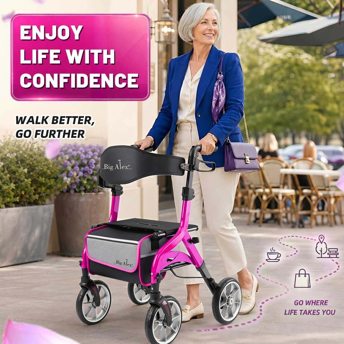 Foldable Lightweight Aluminum Rollator Walker with Seat C438