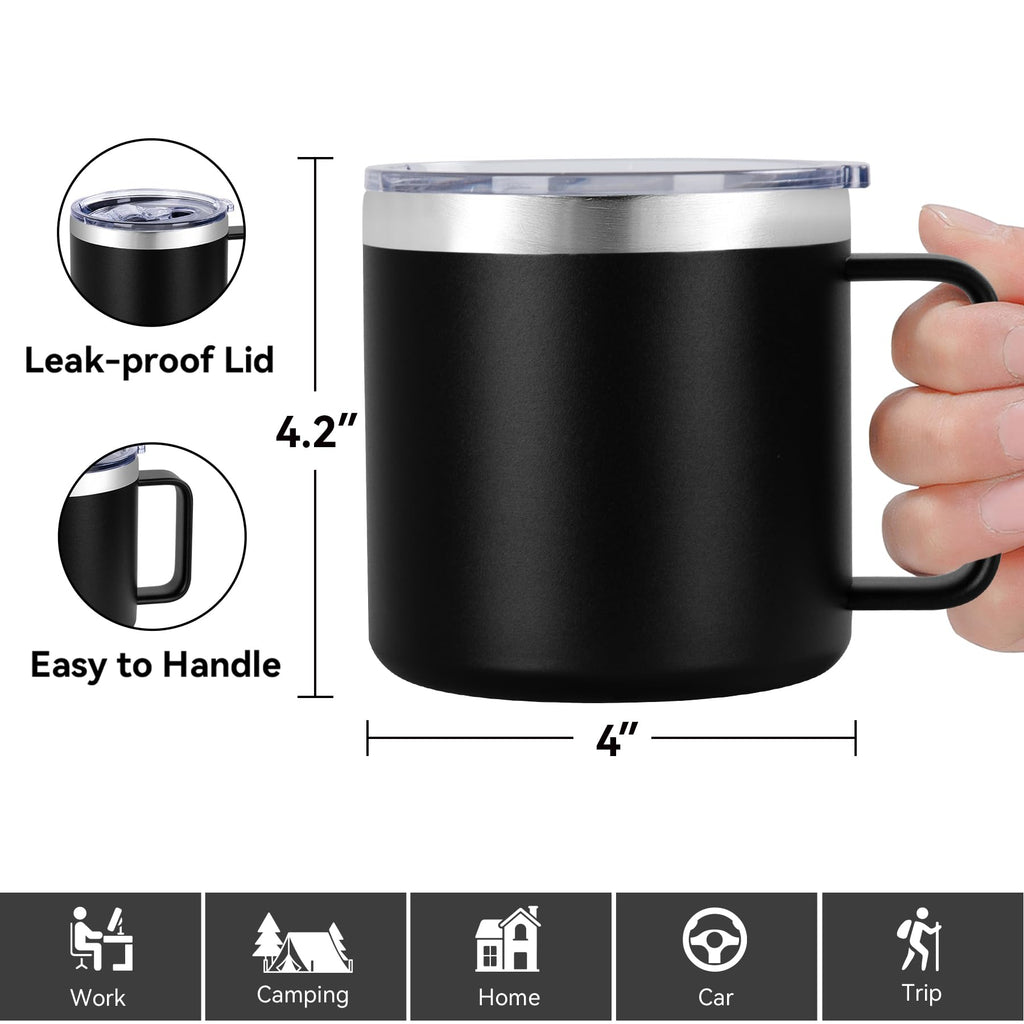 14 oz Insulated Stainless Steel Travel Coffee Mug with Handle and Lid T94799