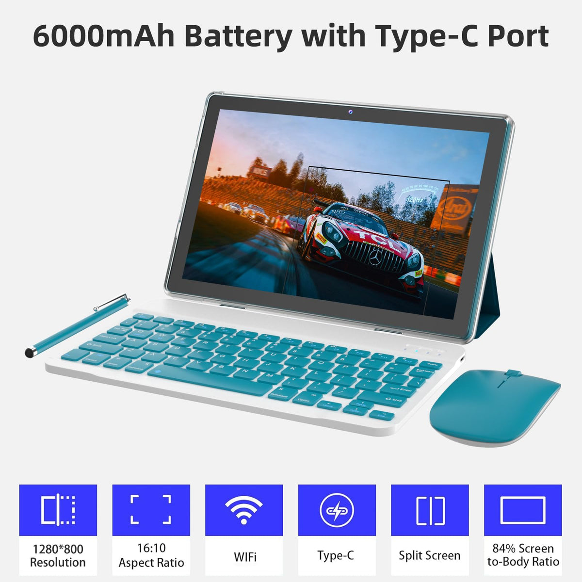 10 Inch Android Tablet with Keyboard Mouse Case Stylus E76831