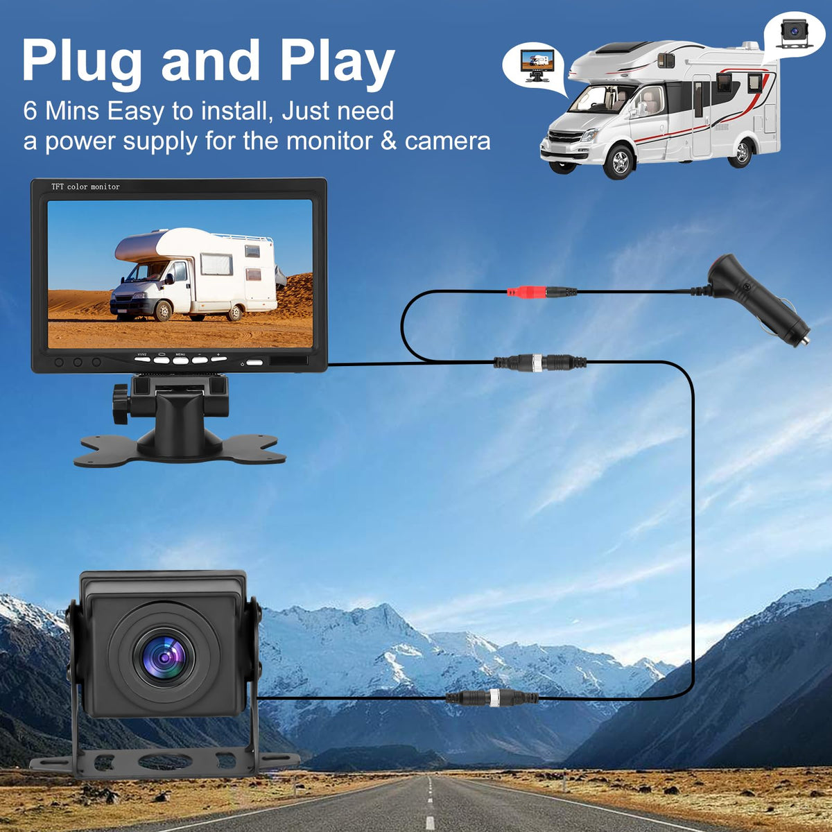 7 Inch Waterproof Wired Backup Camera System A409055