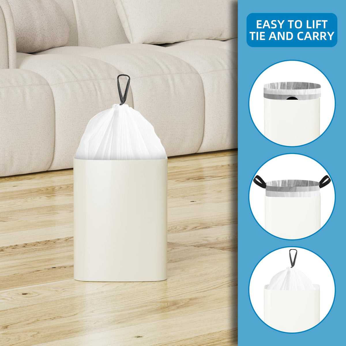1.6 Gallon Mini Drawstring Trash Bags, 120 Counts White Trash Bin Liners G65280