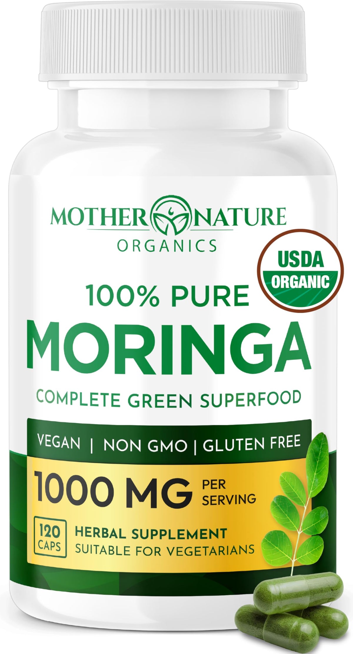 Organic Moringa Leaf Capsules 1000mg 120 Ct X2539