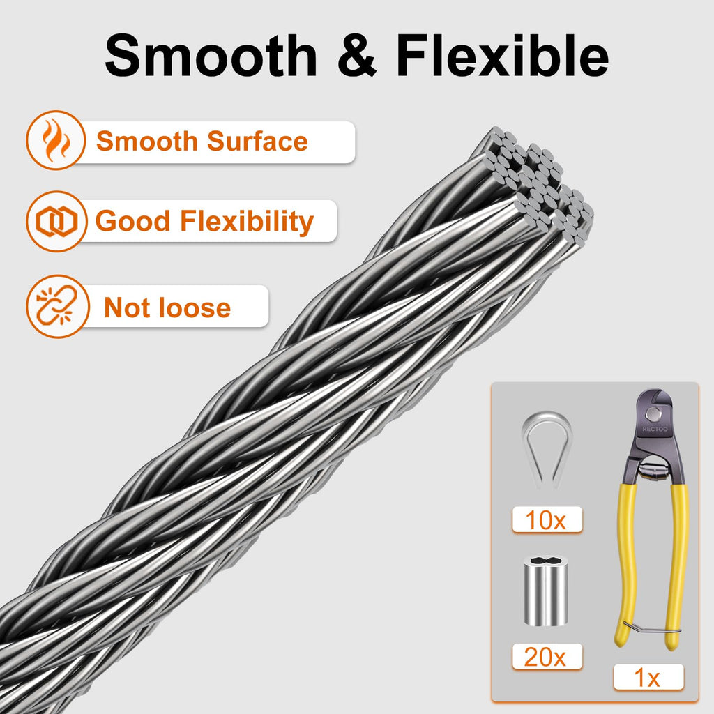 1/8 Stainless Steel Cable 200ft T316 Wire Rope with 8" Cutter S7710