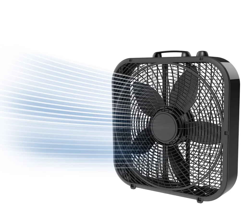 20-Inch Classic Box Fan, Three-Speed, Quiet, Tabletop with Carrying Handle, White F950
