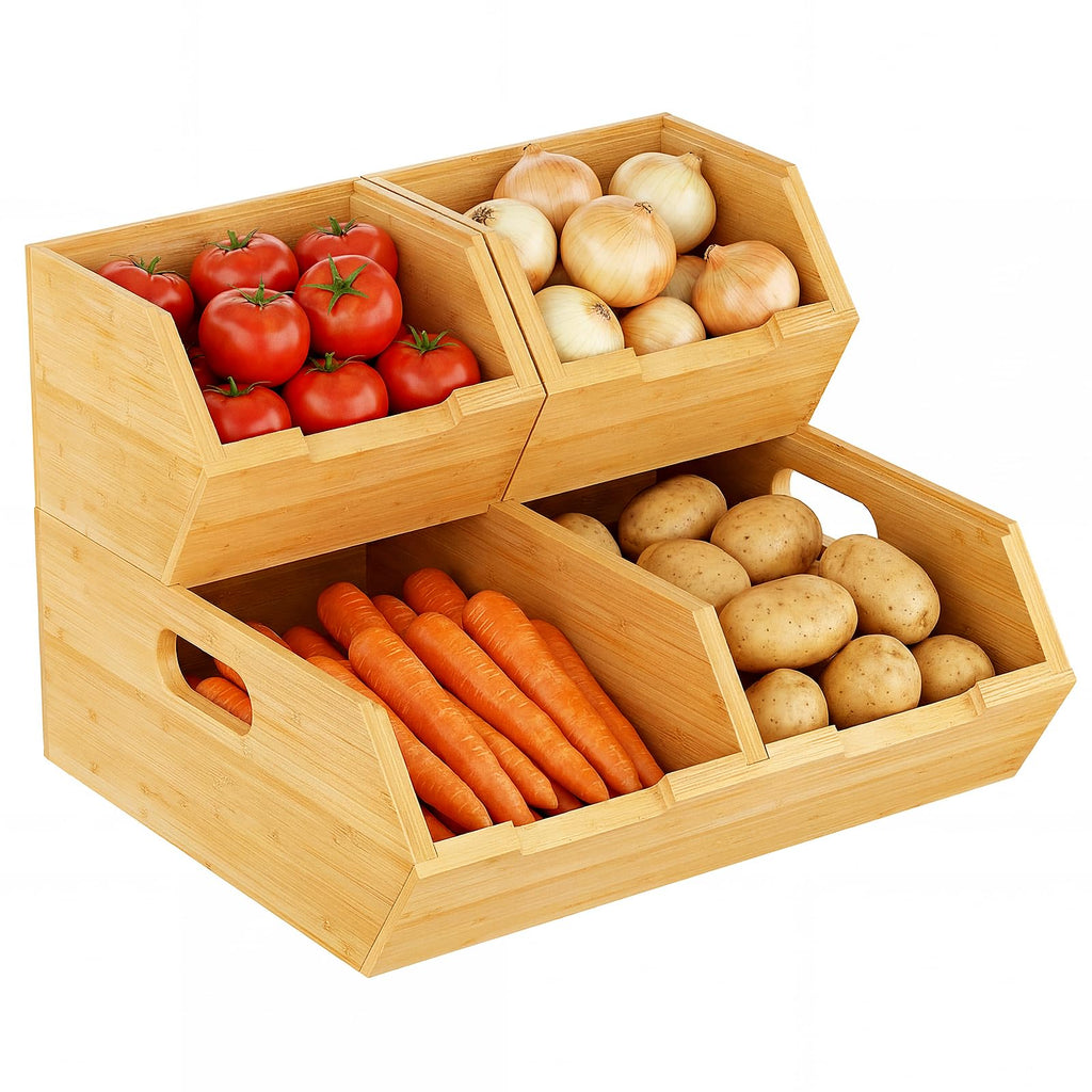 Bamboo Pantry Storage Bins Set Q13631
