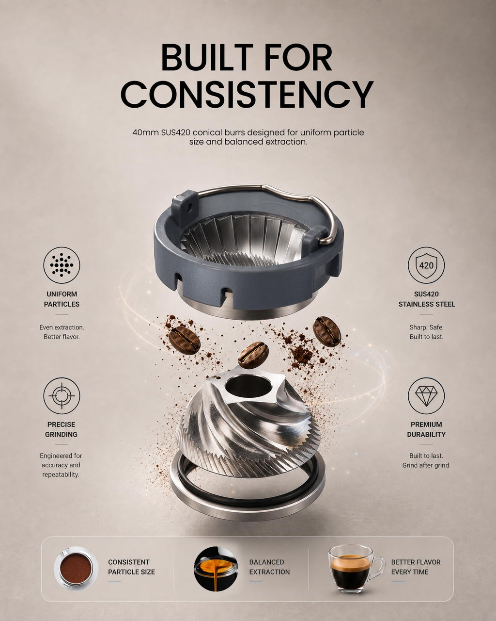 Electric Burr Coffee Grinder with 51 Grind Settings J668