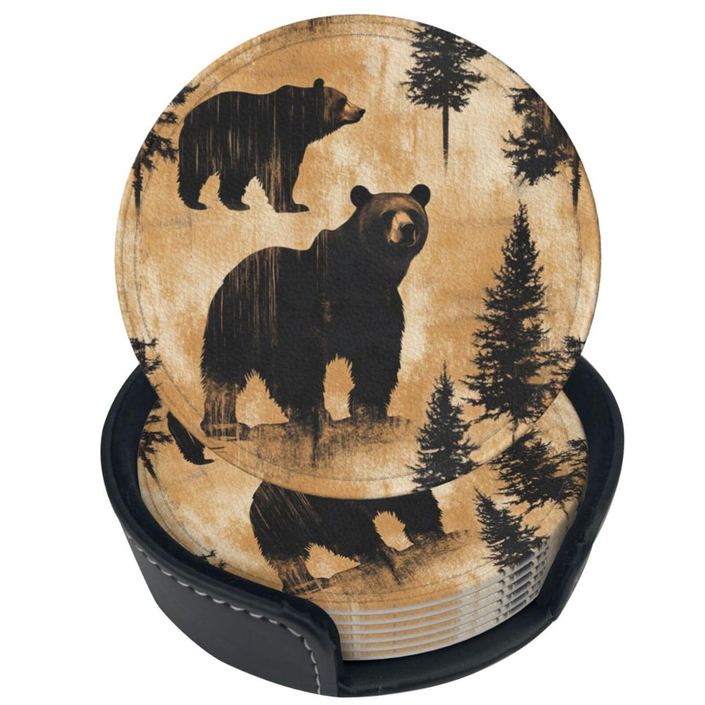 Black Leather Coasters with Holder P63248