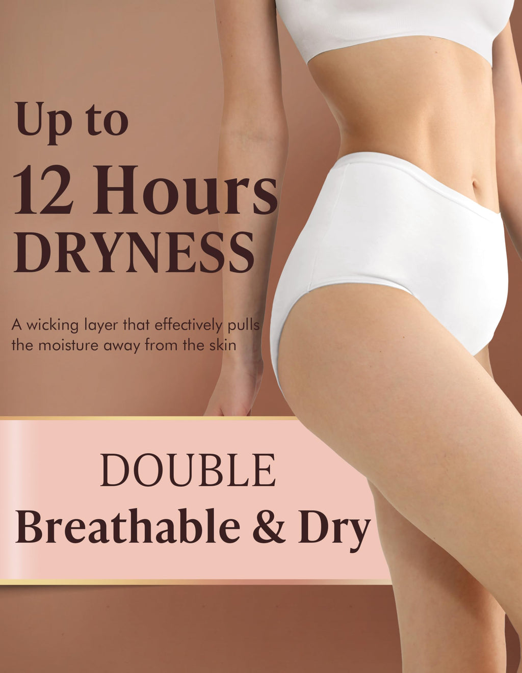 Washable Absorbency Urinary Incontinence Underwear for Women High Waist Leak Proof Panties 60ML, 3 Pack Beige White E40315