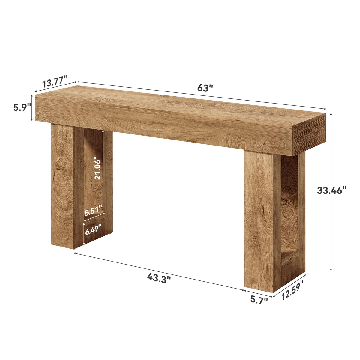 63 Inches Oak Color Wooden Console Table S26840