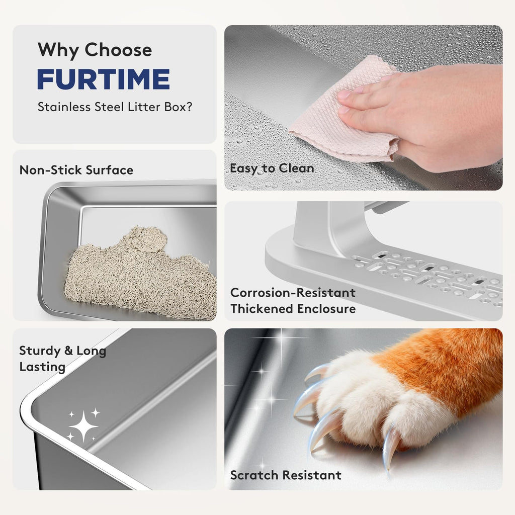 2 Pack Stainless Steel Cat Litter Box with Lid Z15418