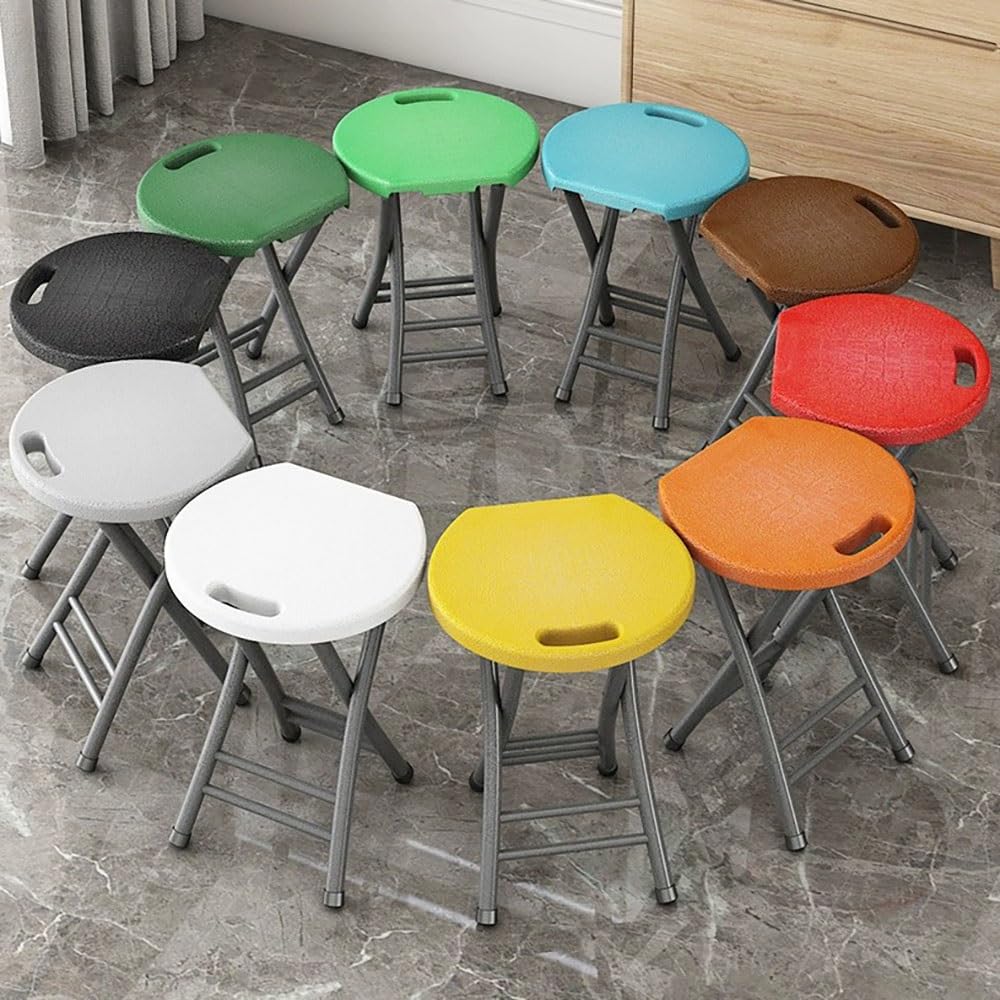 Folding Stool, 18in Portable Collapsible Bar Stool with Handle, Foldable Lightweight Camping Chair Stool for Outdoor Indoor Kitchen Bar, Assembly Free(Black,White Frame) B230565