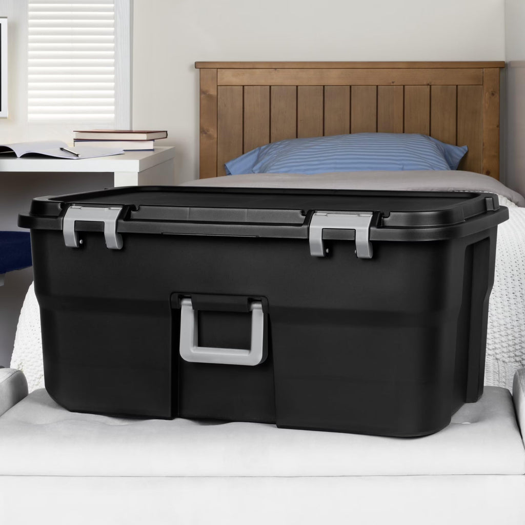 22 Gallon Black Wheeled Plastic Storage Trunk with Handle M453555