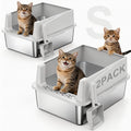 2 Pack Stainless Steel Cat Litter Box with Lid Z15418