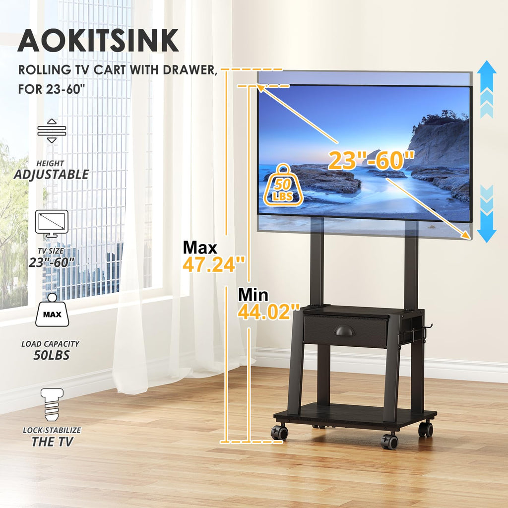 23-60 Inch Mobile TV Stand with Drawer D91504