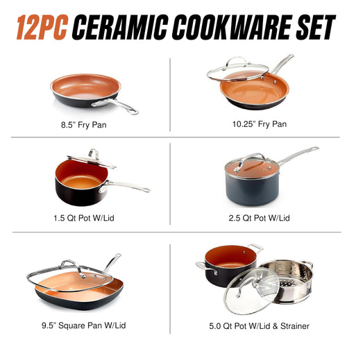 12 Pc Titanium Ceramic Nonstick Cookware Set A48383