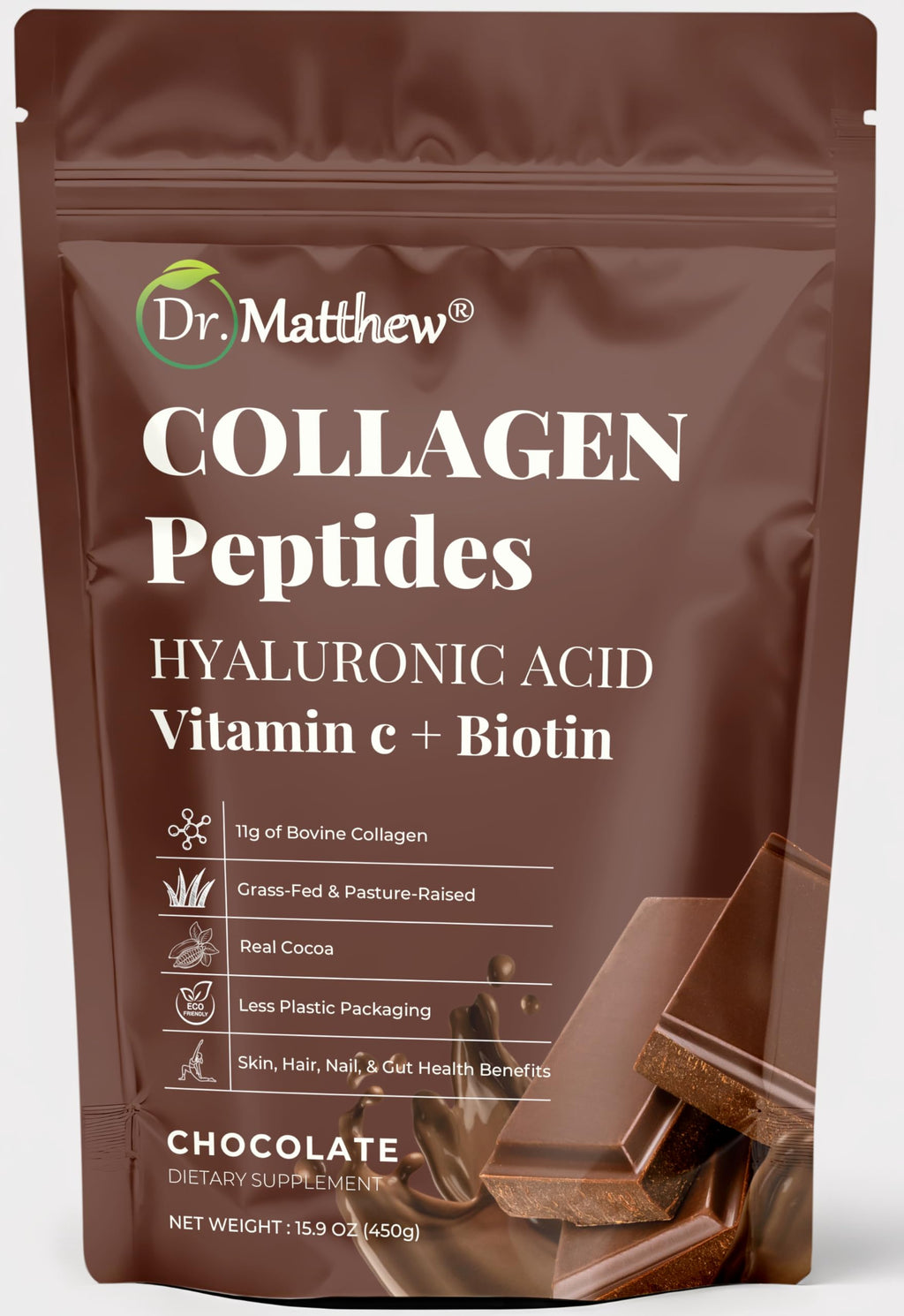 Chocolate Collagen Peptides Powder with Hyaluronic Acid and Vitamin C S256
