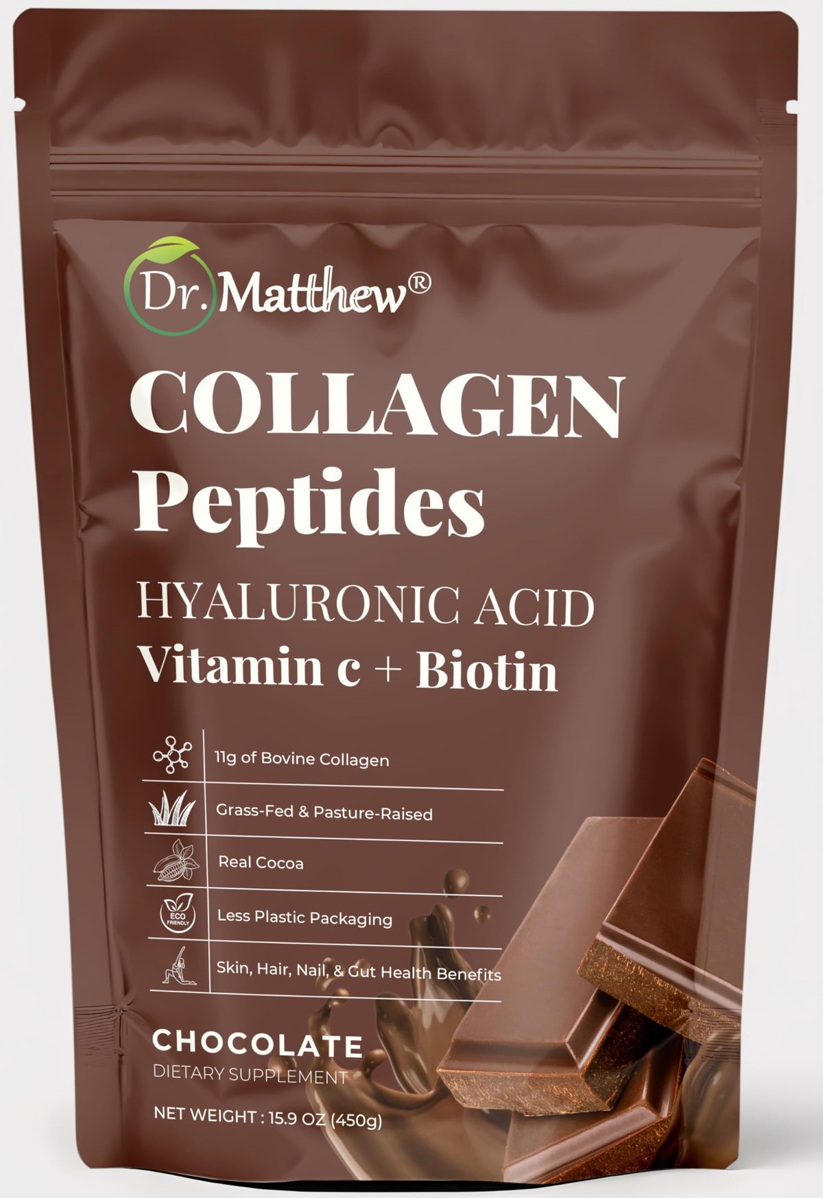 Chocolate Collagen Peptides Powder with Hyaluronic Acid and Vitamin C S256