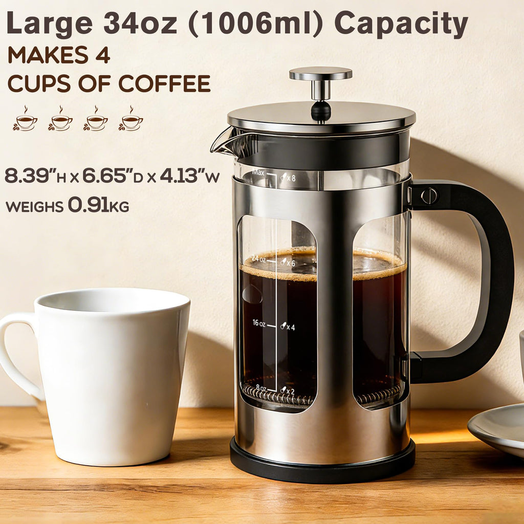 34oz Heat Resistant Glass Stainless Steel French Press Coffee Maker X60283