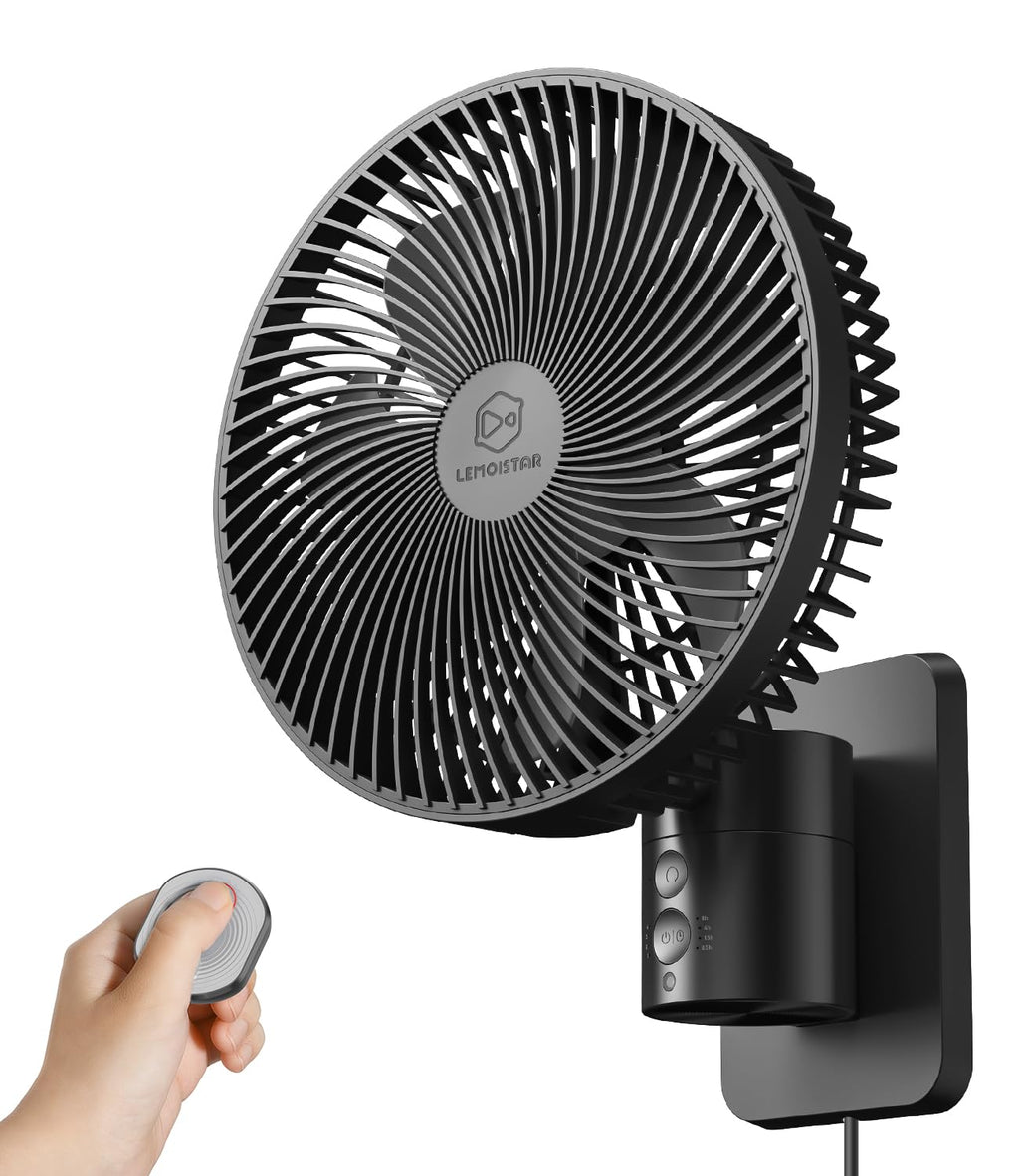 8 Inch Wall Mounted Fan with Remote Control, 4 Speeds, Black U8716