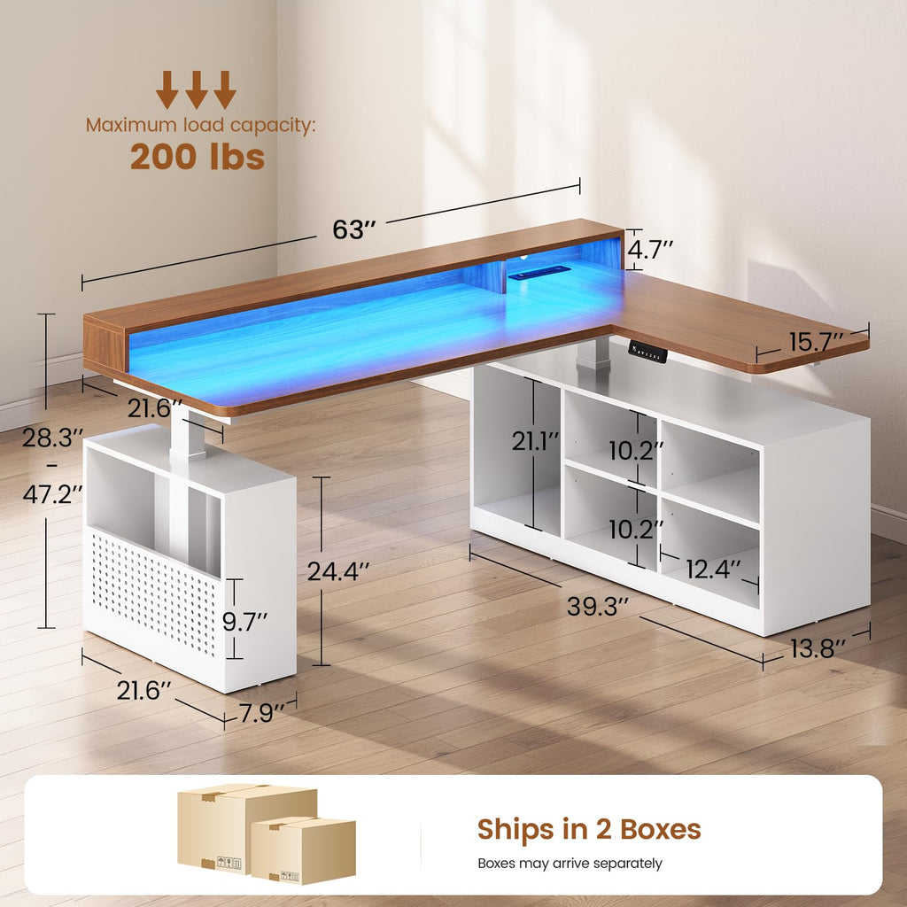 63" L Shaped Electric Standing Desk with Storage W678647
