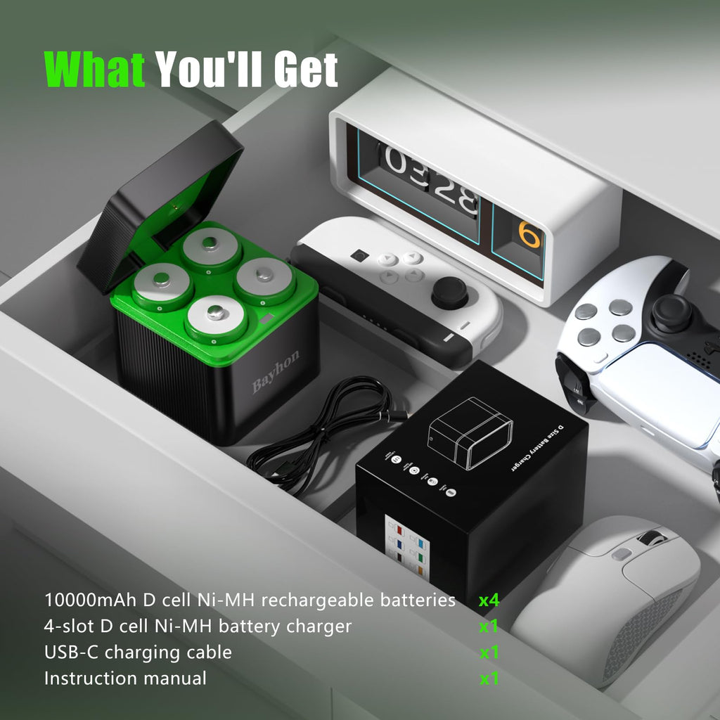 10000mAh D Rechargeable Batteries with 4-Slot Type-C Charger O210
