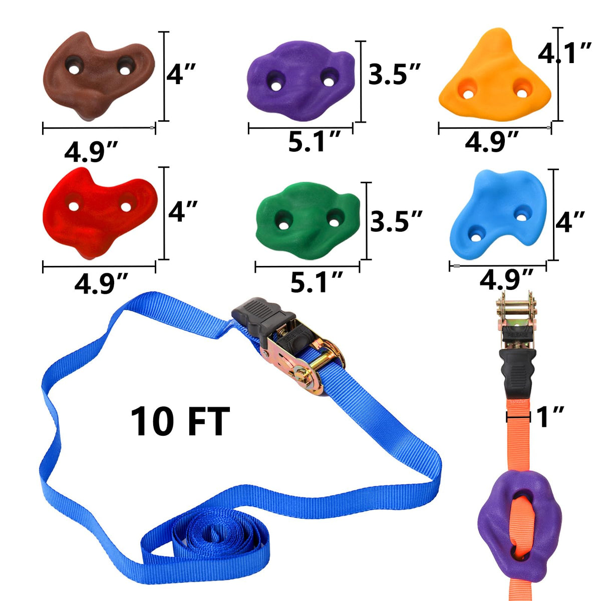 18 Pcs Tree Climbing Holds with 6 Ratchet Straps X2033