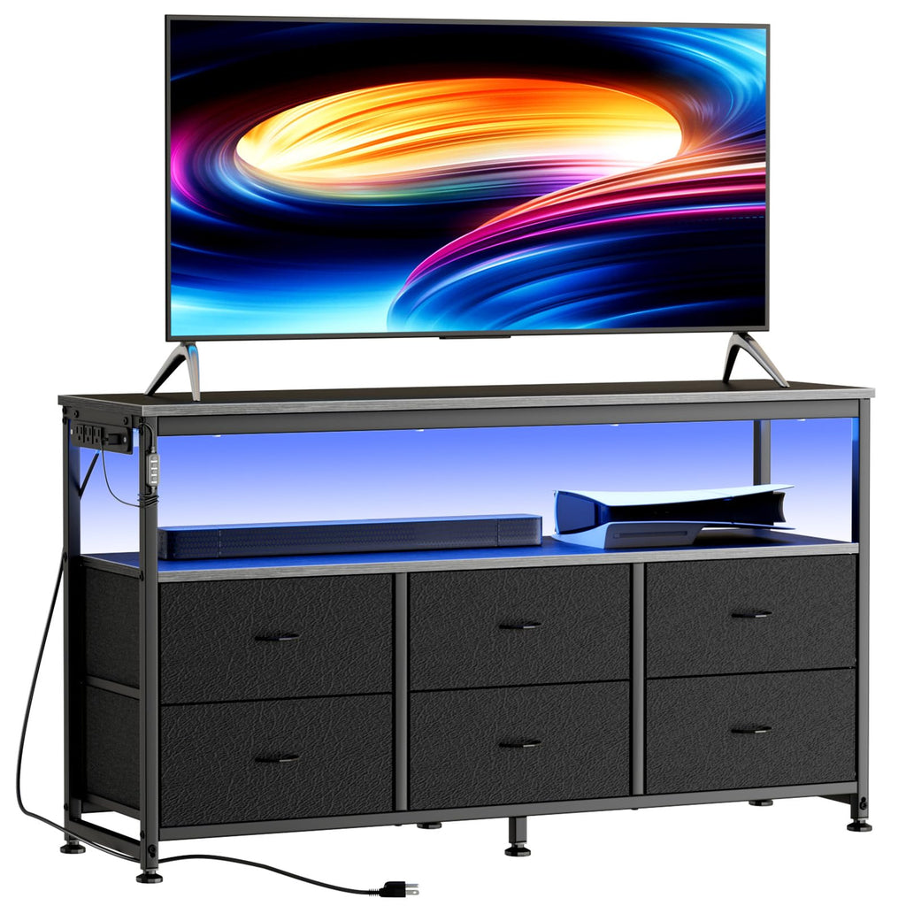 Black Dresser TV Stand with 6 Fabric Drawers S7115