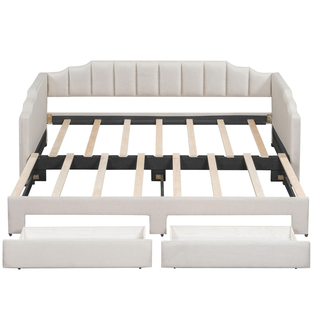 Twin XL Linen Upholstered Daybed with Storage Drawers and LED Light J147866