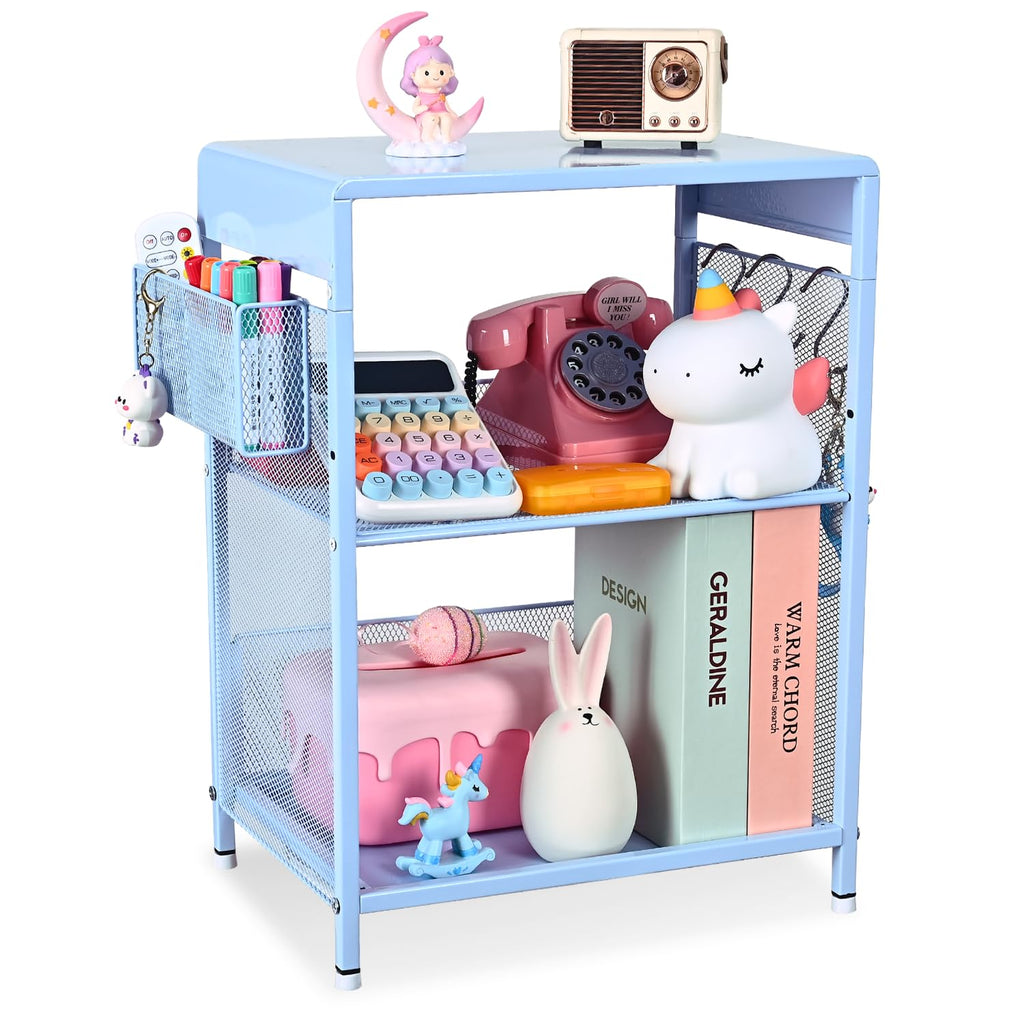 Sky Blue Kids Nightstand with Hooks and Holder B181796