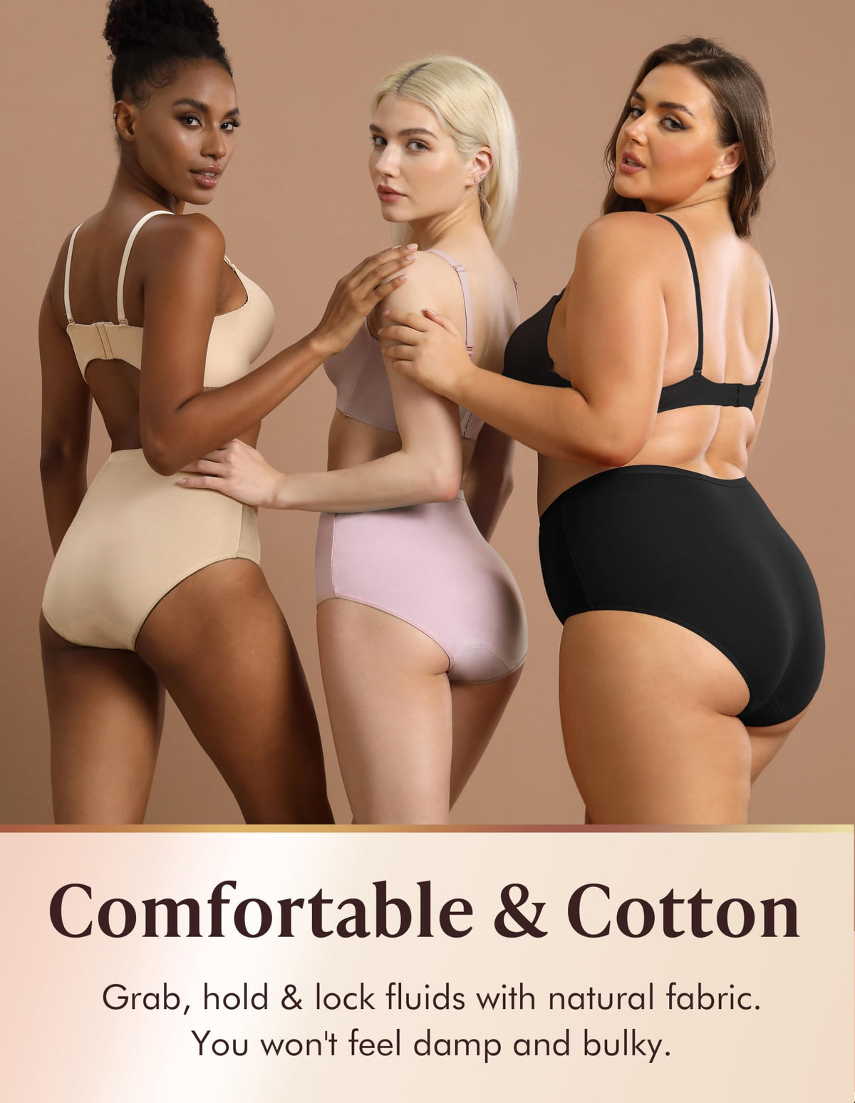 Washable Absorbency Urinary Incontinence Underwear for Women High Waist Leak Proof Panties 60ML, 3 Pack Beige White E40315