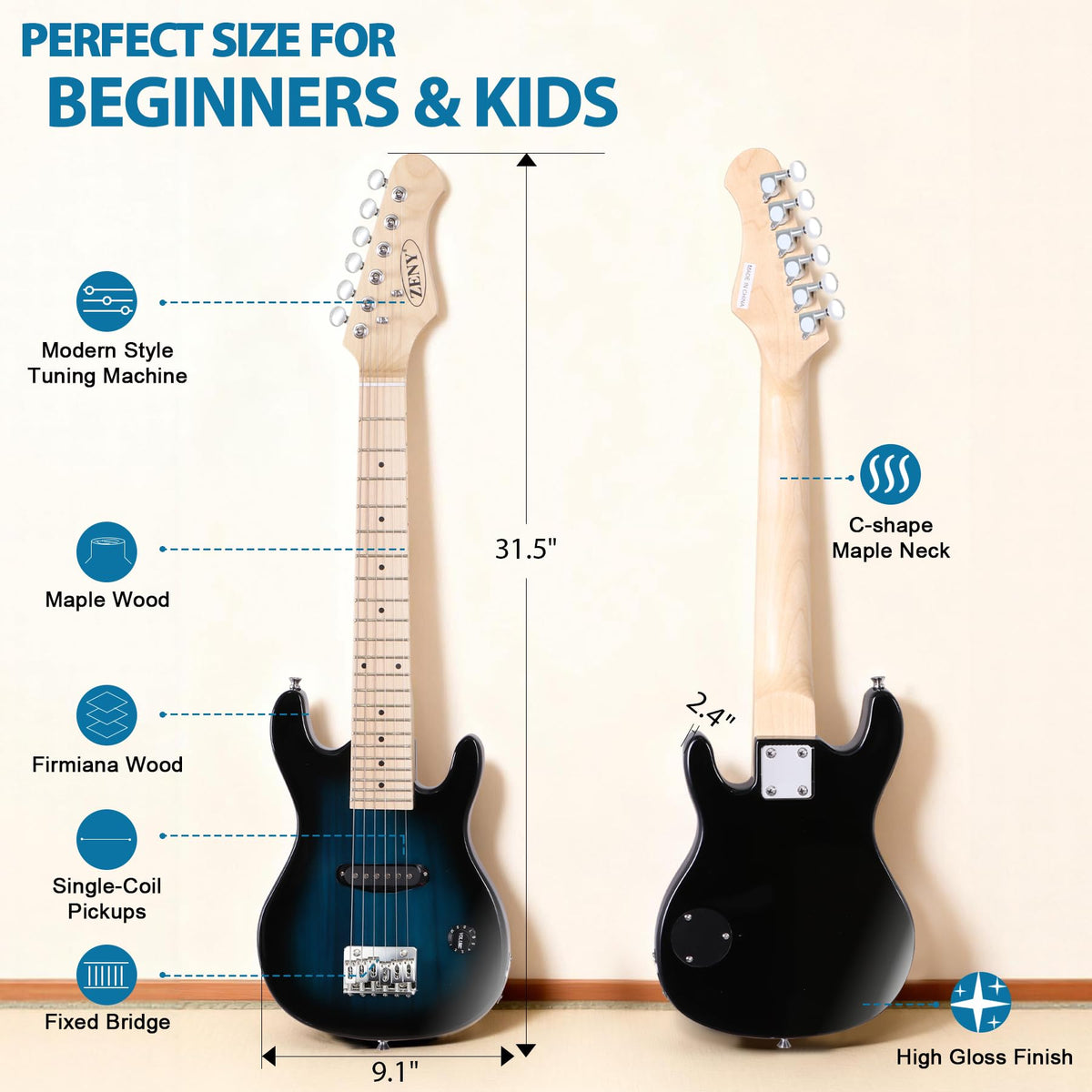 30 Inch Blue Electric Guitar Kit with Amplifier D689