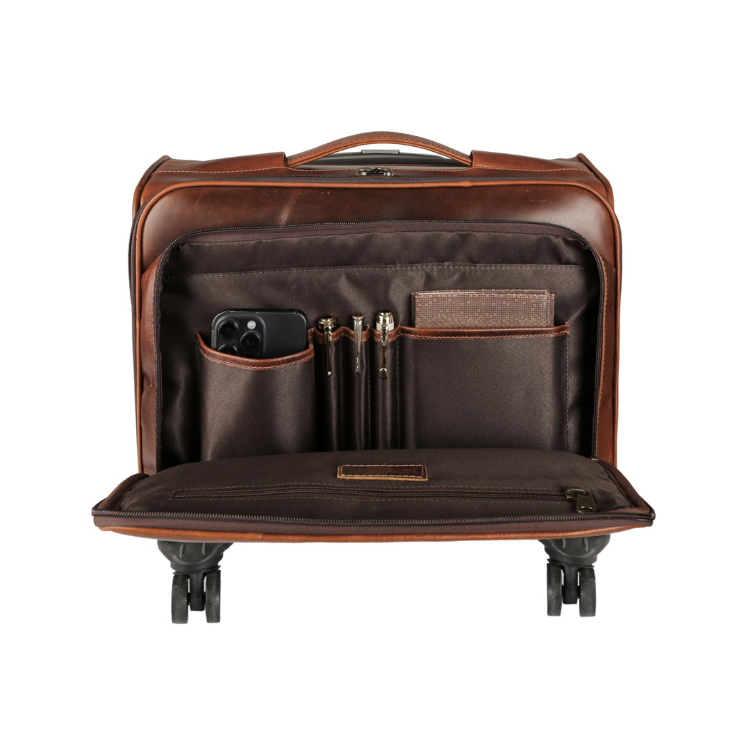 Leather Rolling Briefcase with Trolley Handle K724789