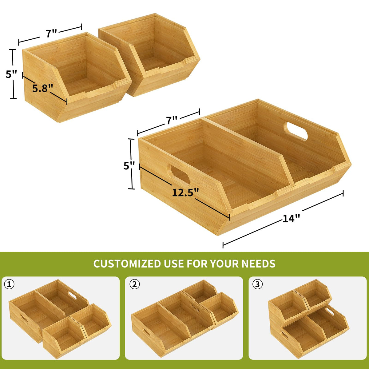 Bamboo Pantry Storage Bins Set Q13631