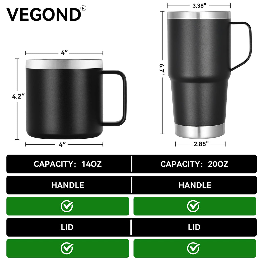 14 oz Insulated Stainless Steel Travel Coffee Mug with Handle and Lid T94799