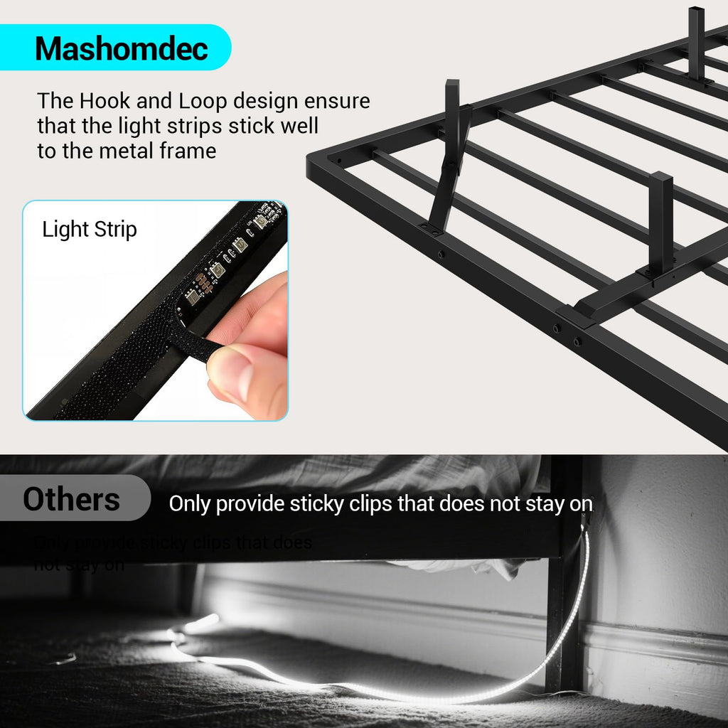 Full Size Metal Platform Bed Frame with LED Lights & Charging Station W34710