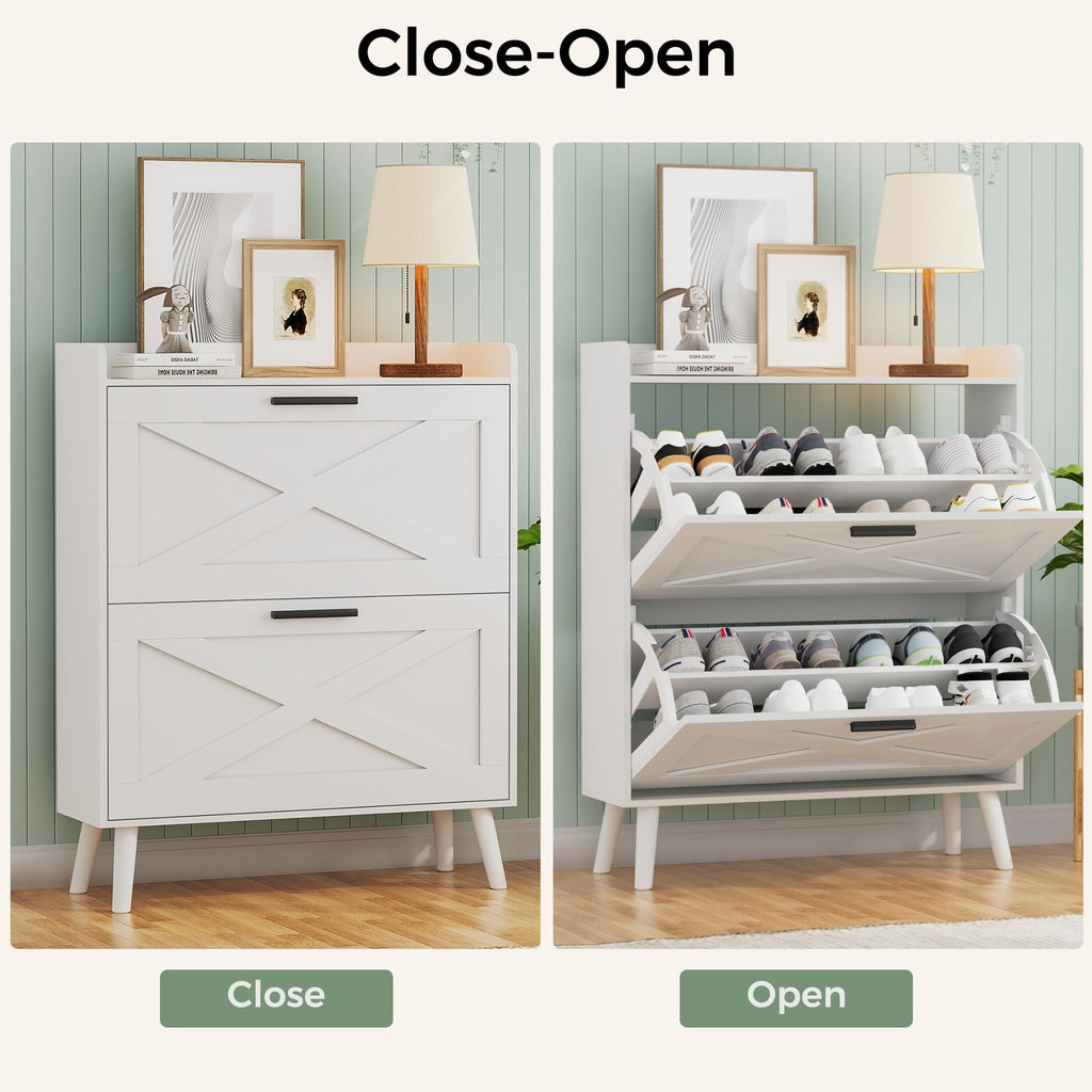 Farmhouse Shoe Storage Cabinet with Flip Drawers C5682