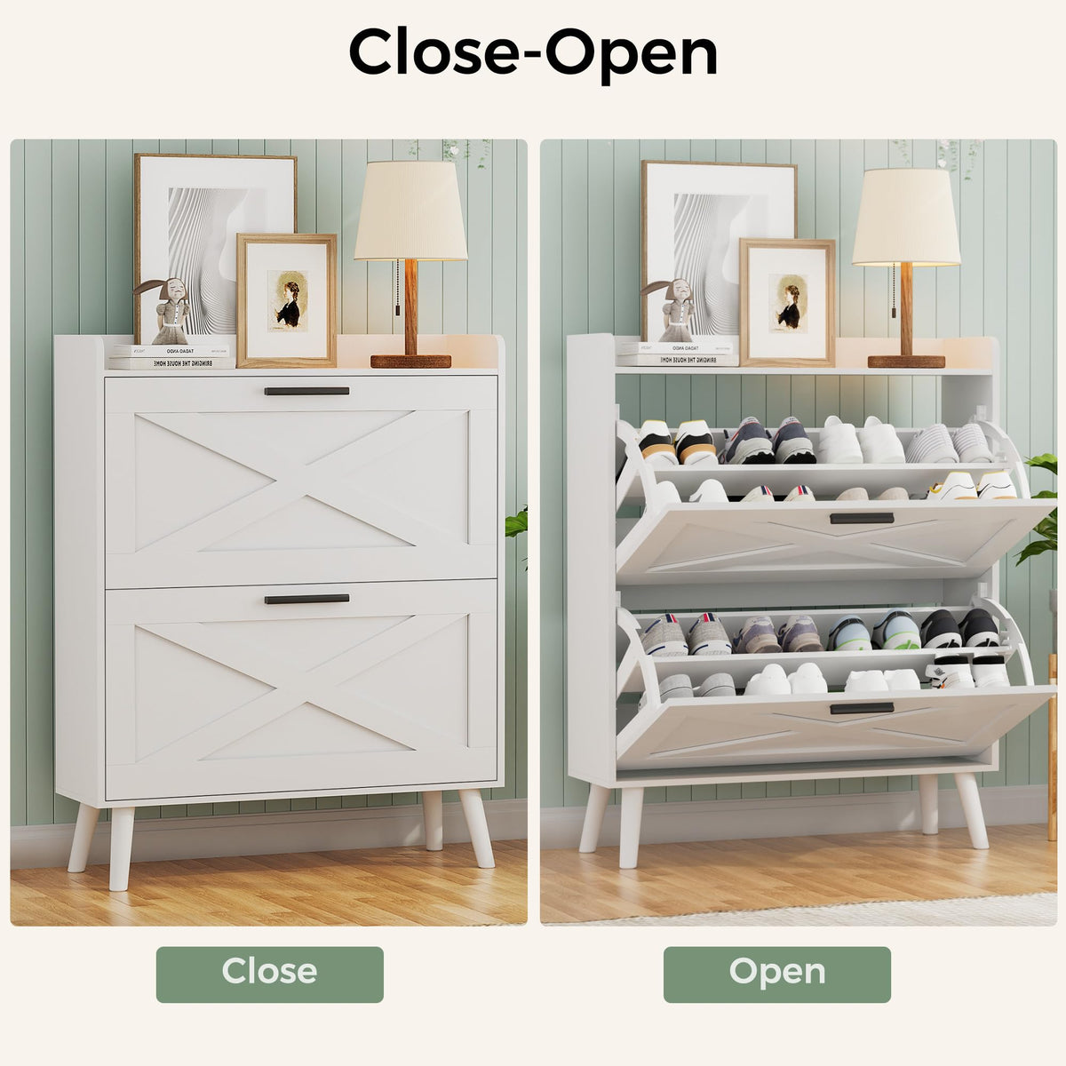 Farmhouse Shoe Storage Cabinet with Flip Drawers C5682