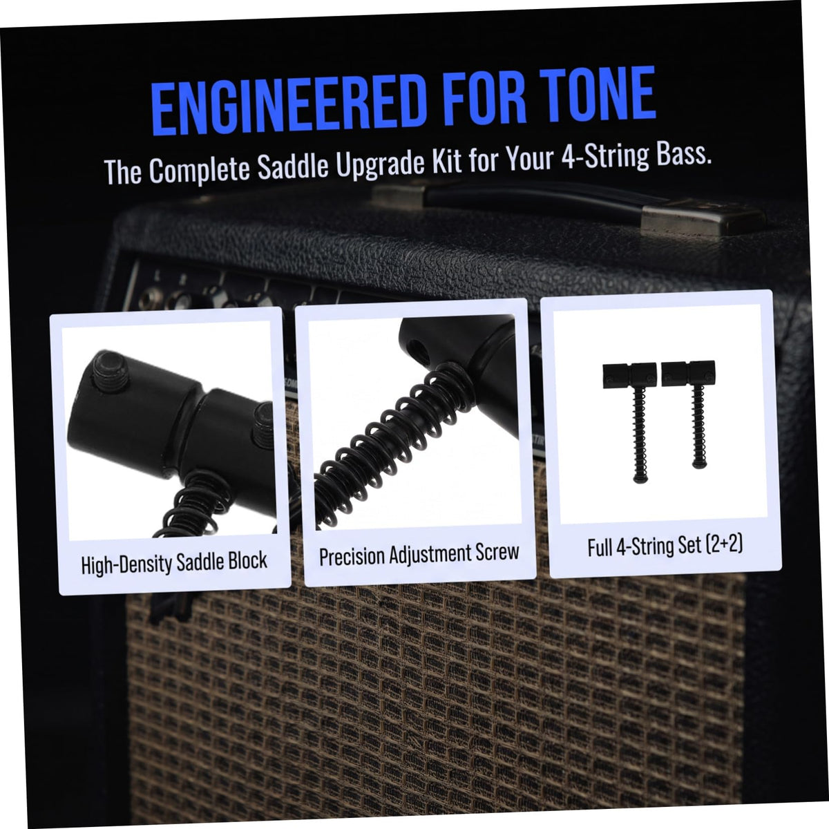 Metal Bass Guitar Bridge Saddles, 4-string, 2 Sets Black N751