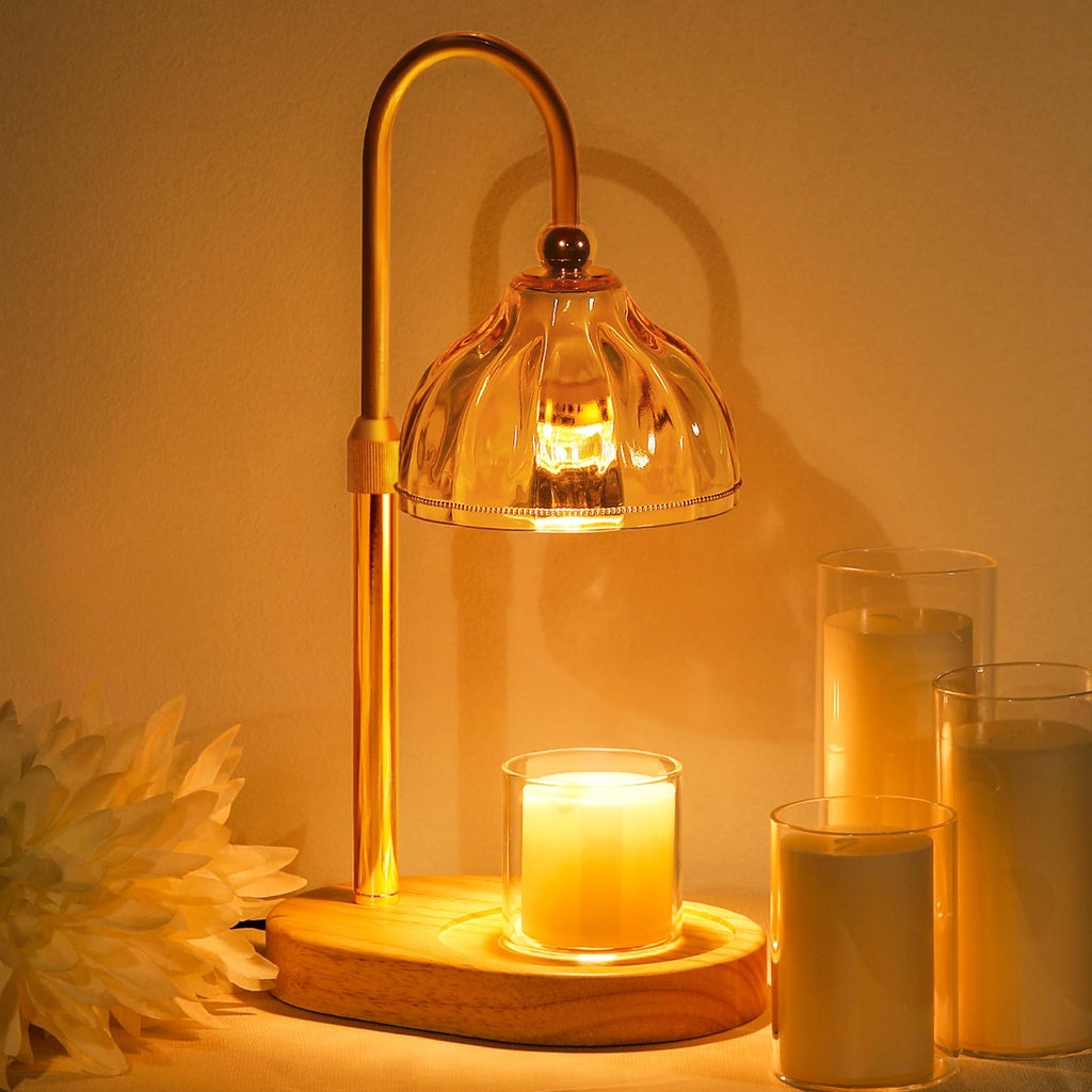 Candle Warmer Lamp with Timer Dimmer, Height Adjustable, Amber Lampshade, 2 Bulbs R2577