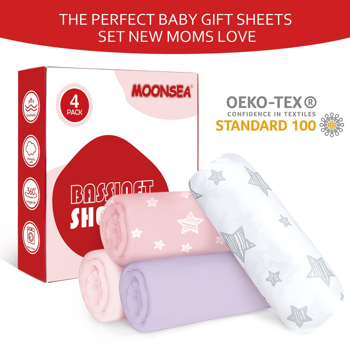 Pink 4 Pack Bassinet Sheets O4118