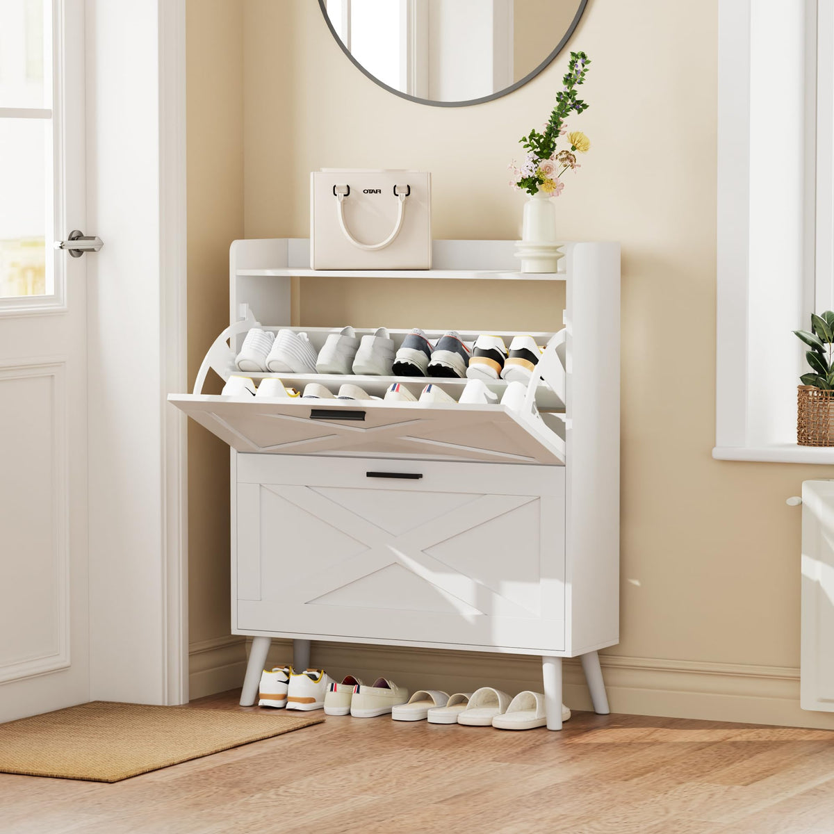 Farmhouse Shoe Storage Cabinet with Flip Drawers C5682
